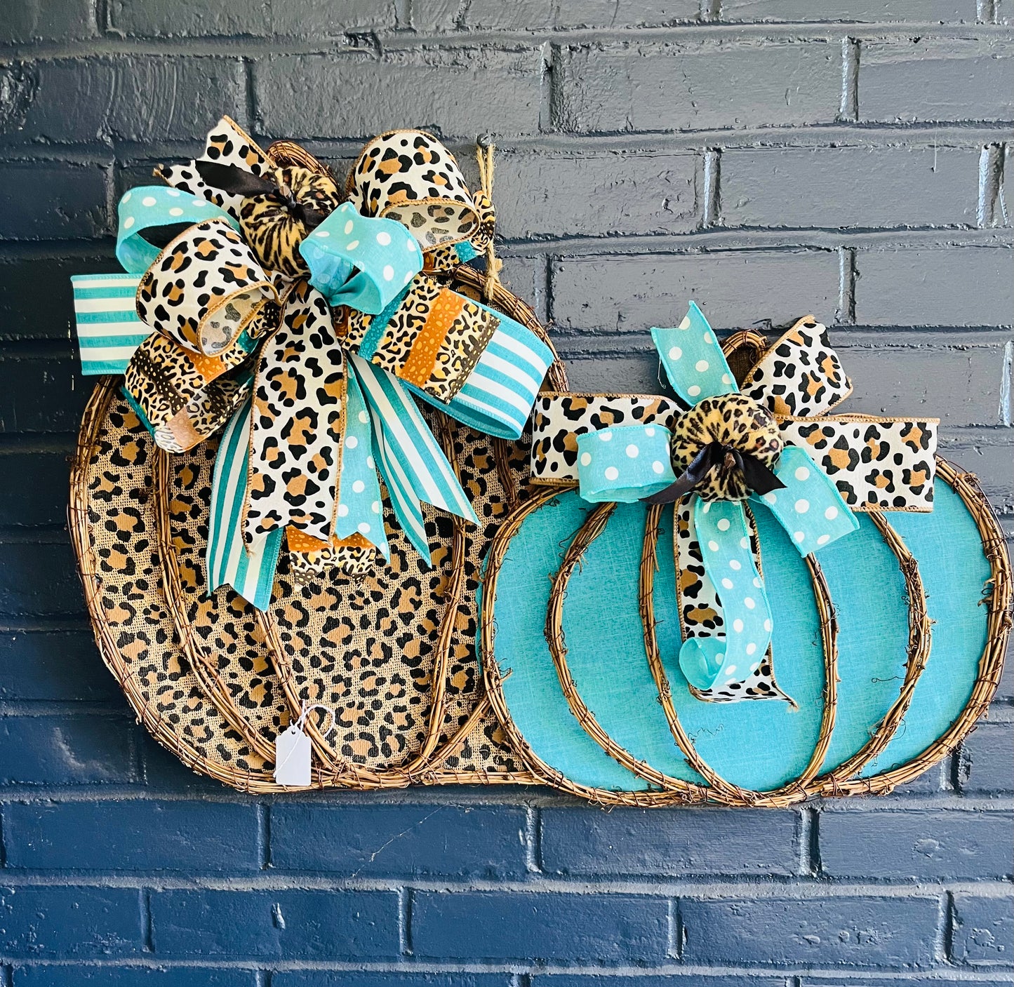 Leopard and Turquoise pumpkin door hanger