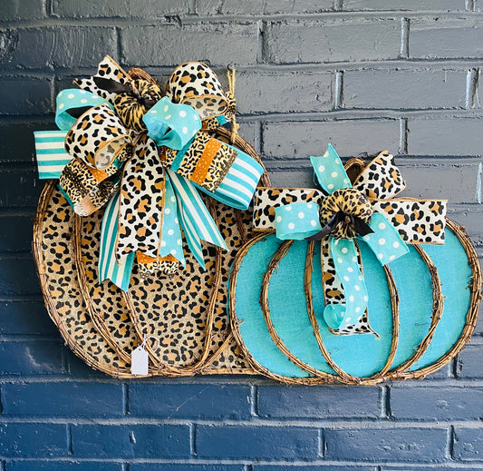 Leopard and Turquoise pumpkin door hanger